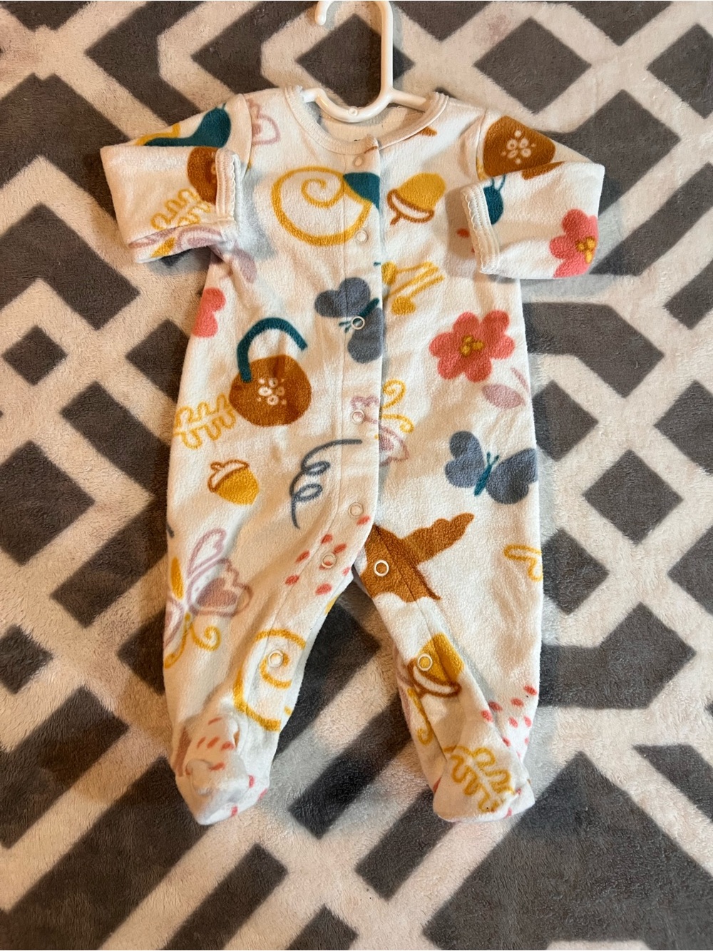 Cozy Floral Print Baby One-Piece - White with Multicolor Accents